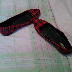 Red and black loafers